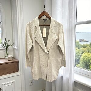 NWT Eileen Fisher Tencel‎ Jacquard Wrap Coat Textured Knit Notch Collar Sz S/P